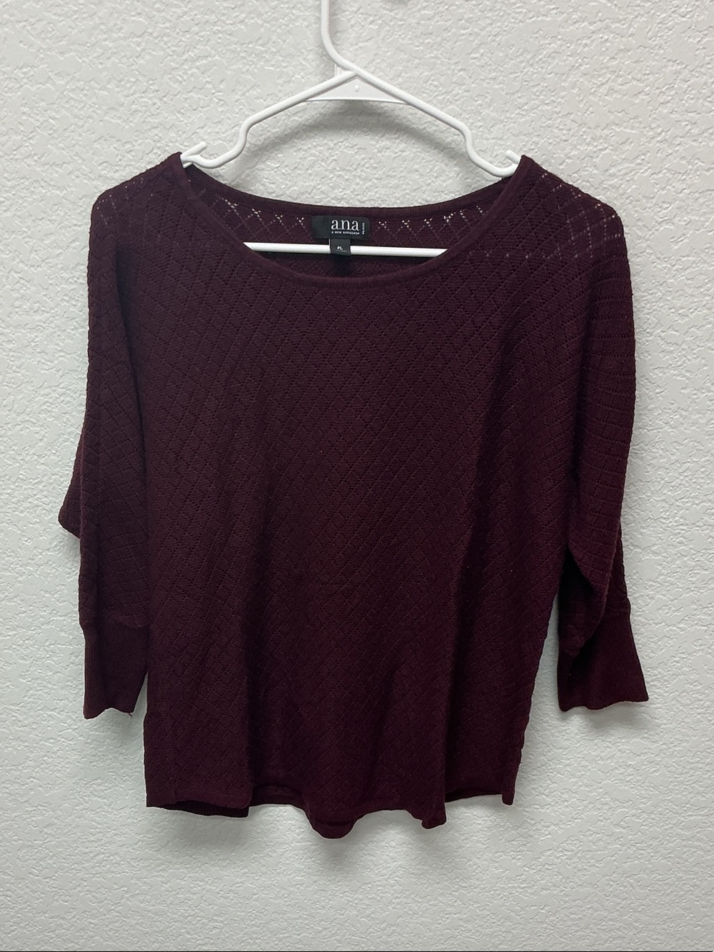 a.n.a Burgundy Diamond-Pattern Knit Scoop Neck Top